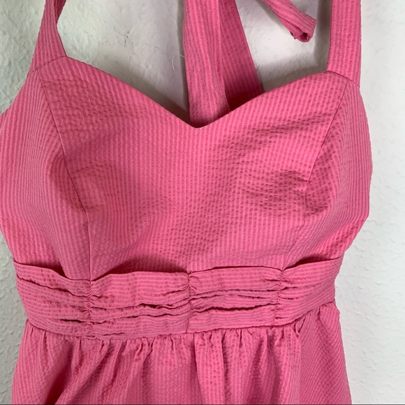 Lauren James Pink Seersucker Halter Dress XS H316 G3 - Picture 3 of 12